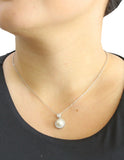 Collar Chapa Circulo Perla Contorno Cristales Plateado