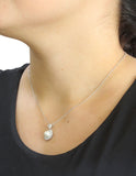 Collar Chapa Circulo Perla Contorno Cristales Plateado