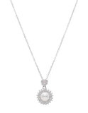 Collar Chapa Circulo Perla Contorno Cristales Plateado