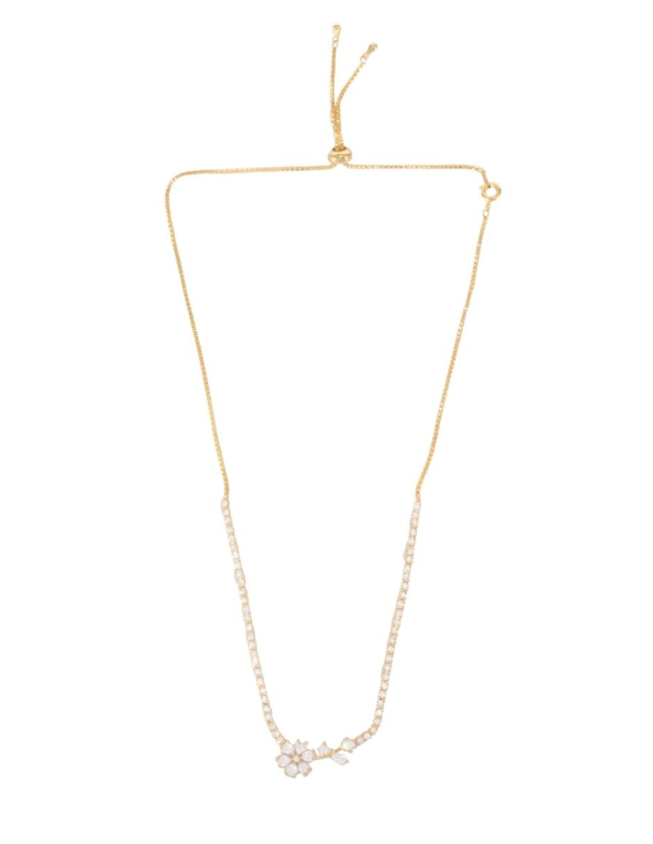 Collar Chapa Flor Cristales Dorado
