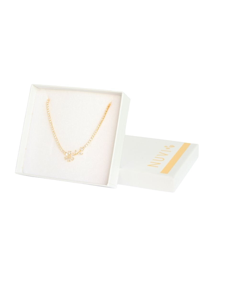 Collar Chapa Flor Cristales Dorado