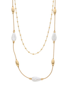 Gargantilla Grande Perla y Cadena Larga Medallita Dorado