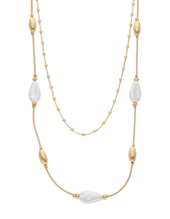 Gargantilla Grande Perla y Cadena Larga Medallita Dorado