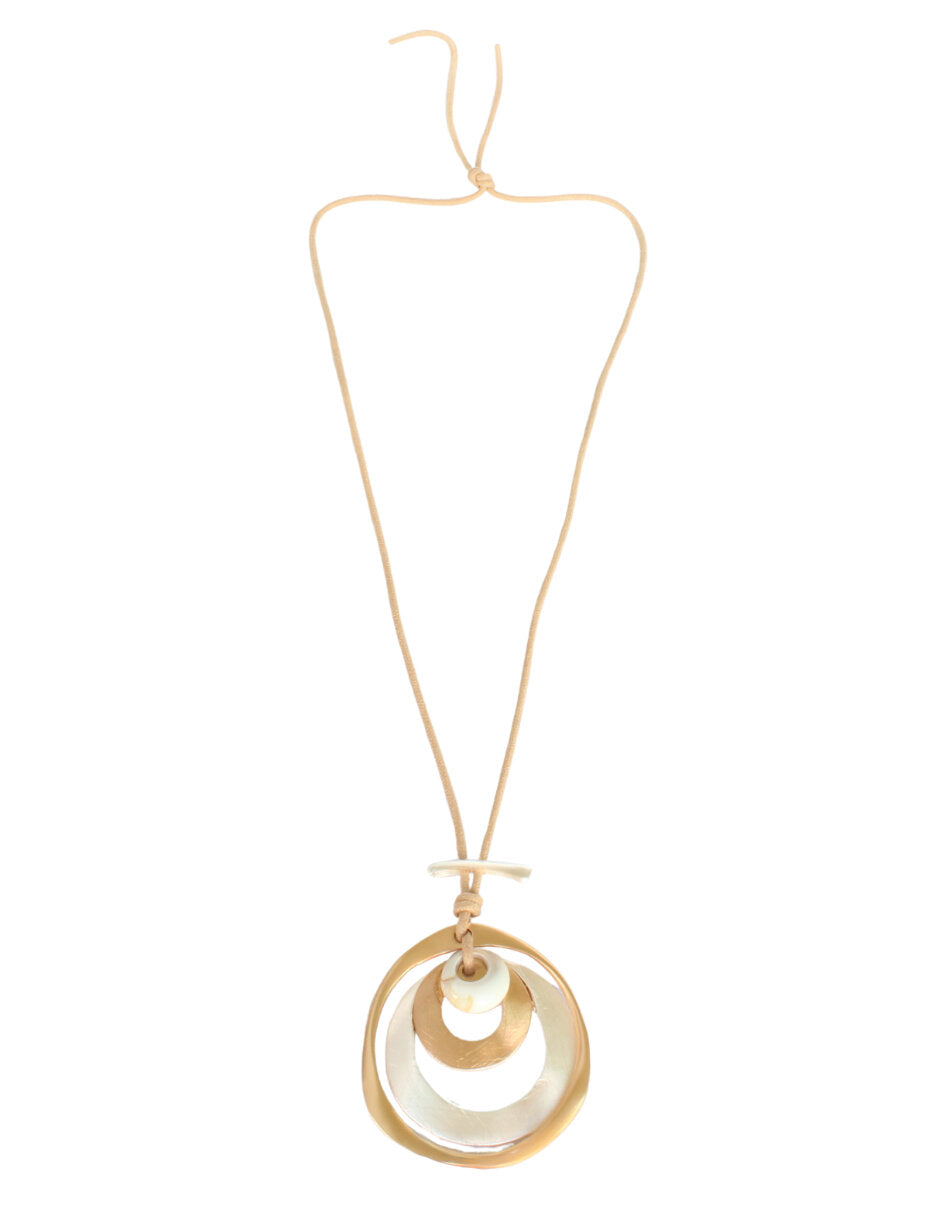 Collar Chapa Cordon Beige Redondo con plateado Mate