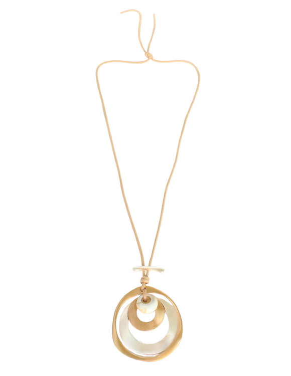 Collar Chapa Cordon Beige Redondo con plateado Mate