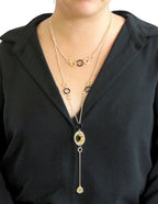 Collar Doble Cadena Largo Redondos Negro y Dorado