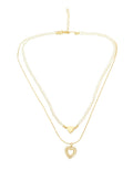 Collar Doble Cadena Perlitas Corazon y Corazon Cristales