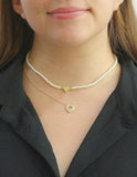 Collar Doble Cadena Perlitas Corazon y Corazon Cristales