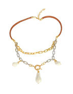 Collar Perlas doble cadena Dorado y Plateado