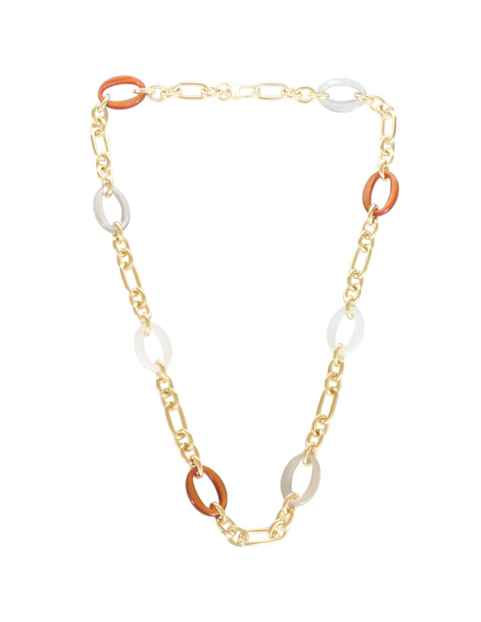 Collar Largo Ovalado Resina , café y Gris