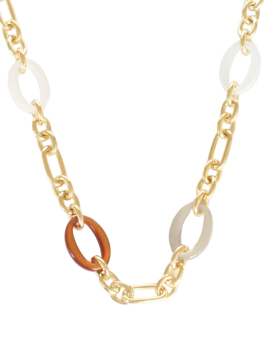 Collar Largo Ovalado Resina , café y Gris