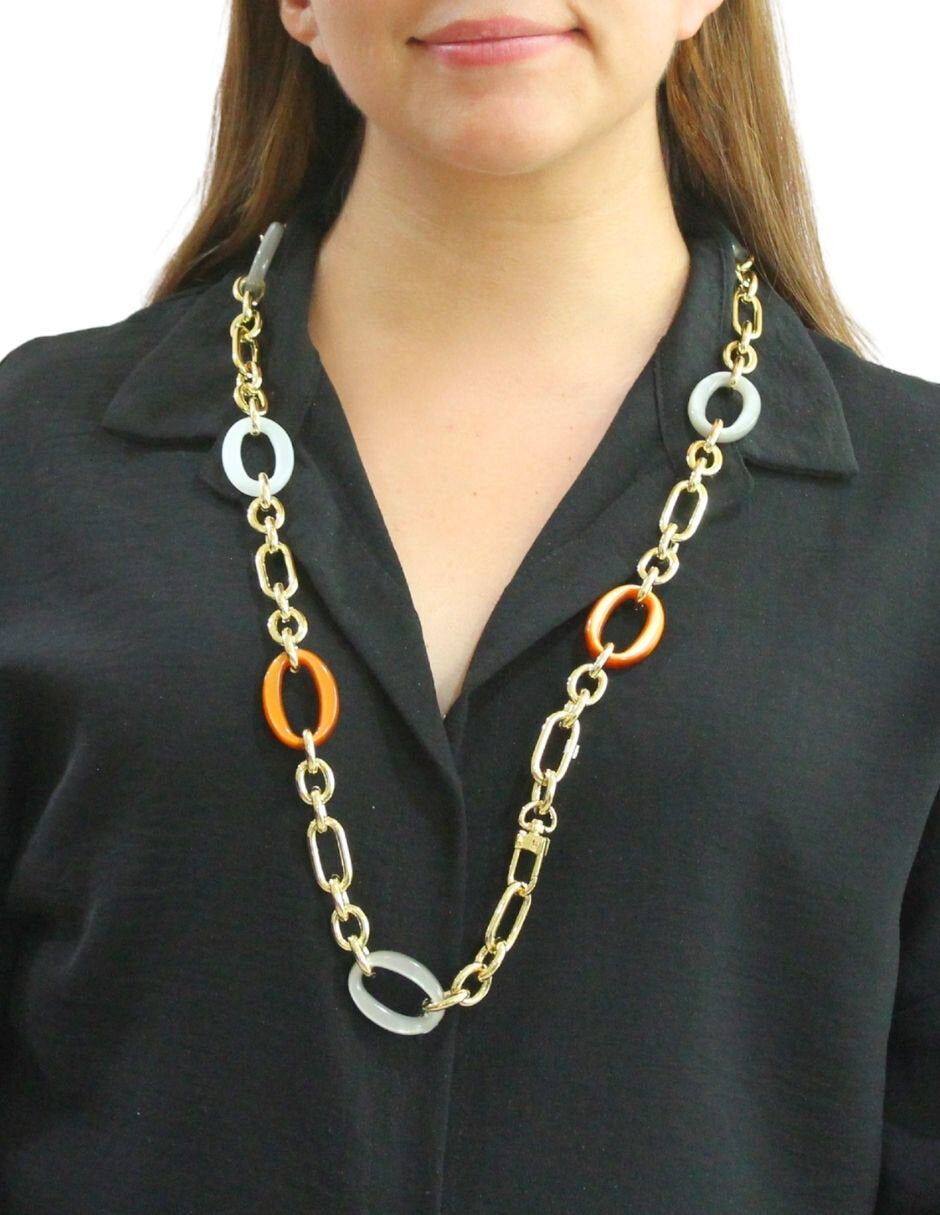 Collar Largo Ovalado Resina , café y Gris