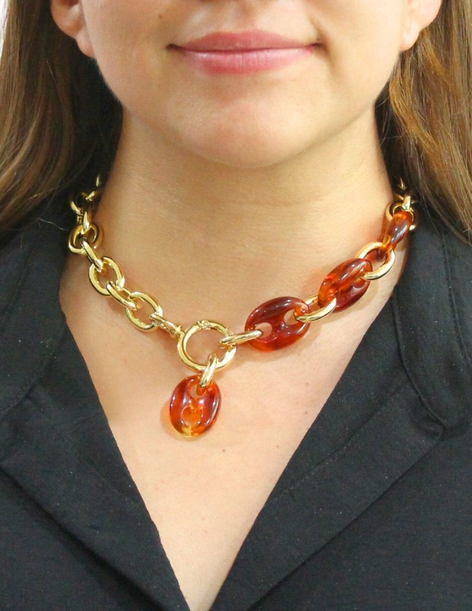 Collar corto Oval tipo ojo de tigre