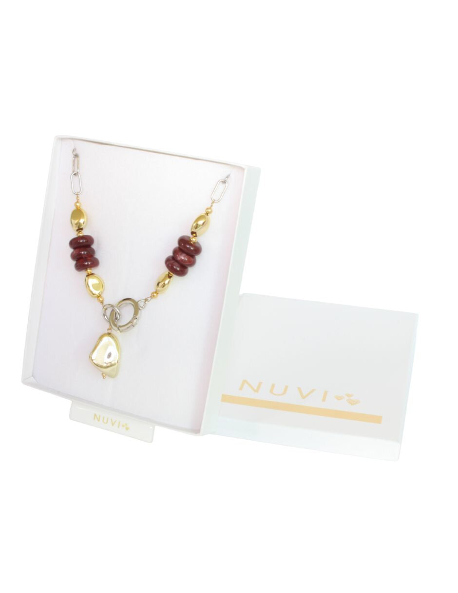 Collar Corto Formas Irregulares Resina Cafe