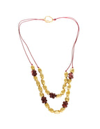 Collar Largo Doble Hilo Tinto Piedritas Dorada  con Tintos
