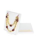 Collar Largo Doble Hilo Tinto Piedritas Dorada  con Tintos