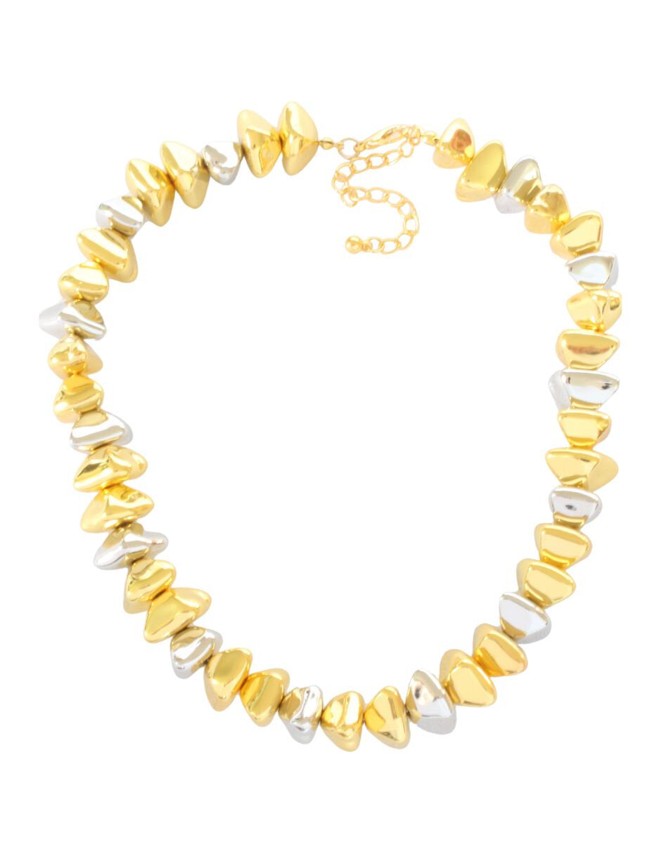 Collar Corto Piedras Doradas y Plateado
