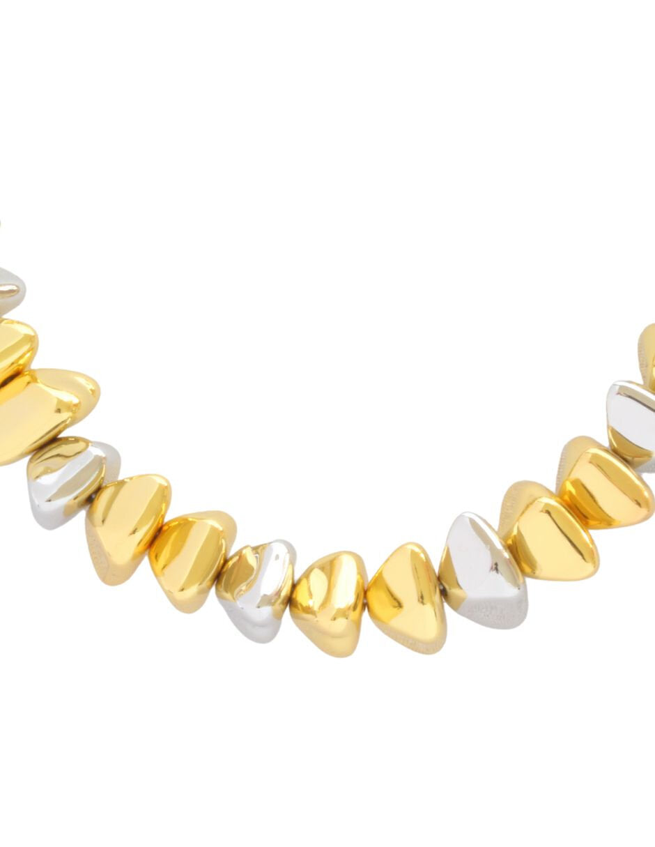 Collar Corto Piedras Doradas y Plateado