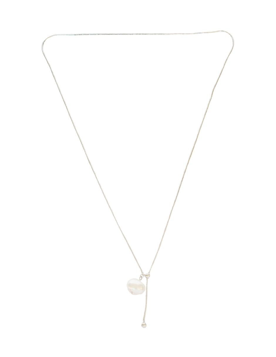 Collar Largo Plateado con Perla