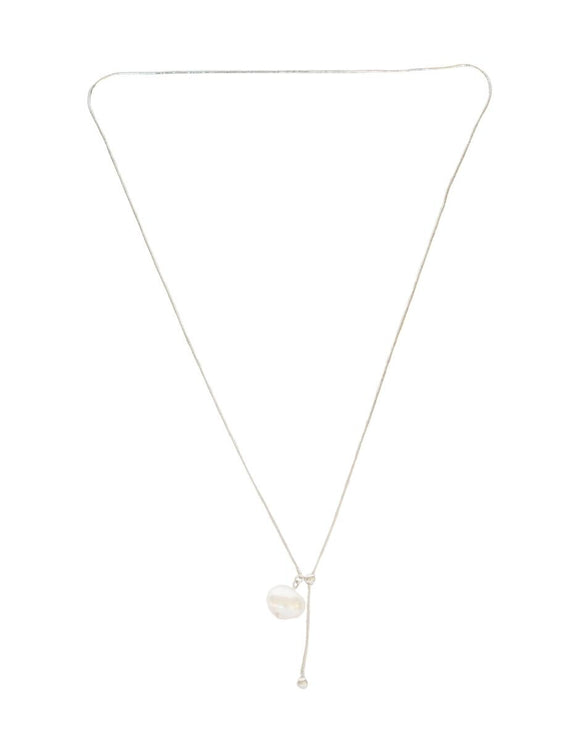 Collar Largo Plateado con Perla