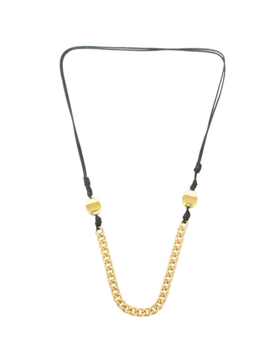 Collar Largo Hilo Negro con Cadena Dorado y Bolitas 2