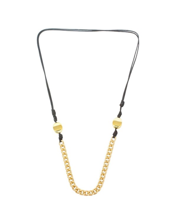 Collar Largo Hilo Negro con Cadena Dorado y Bolitas 2