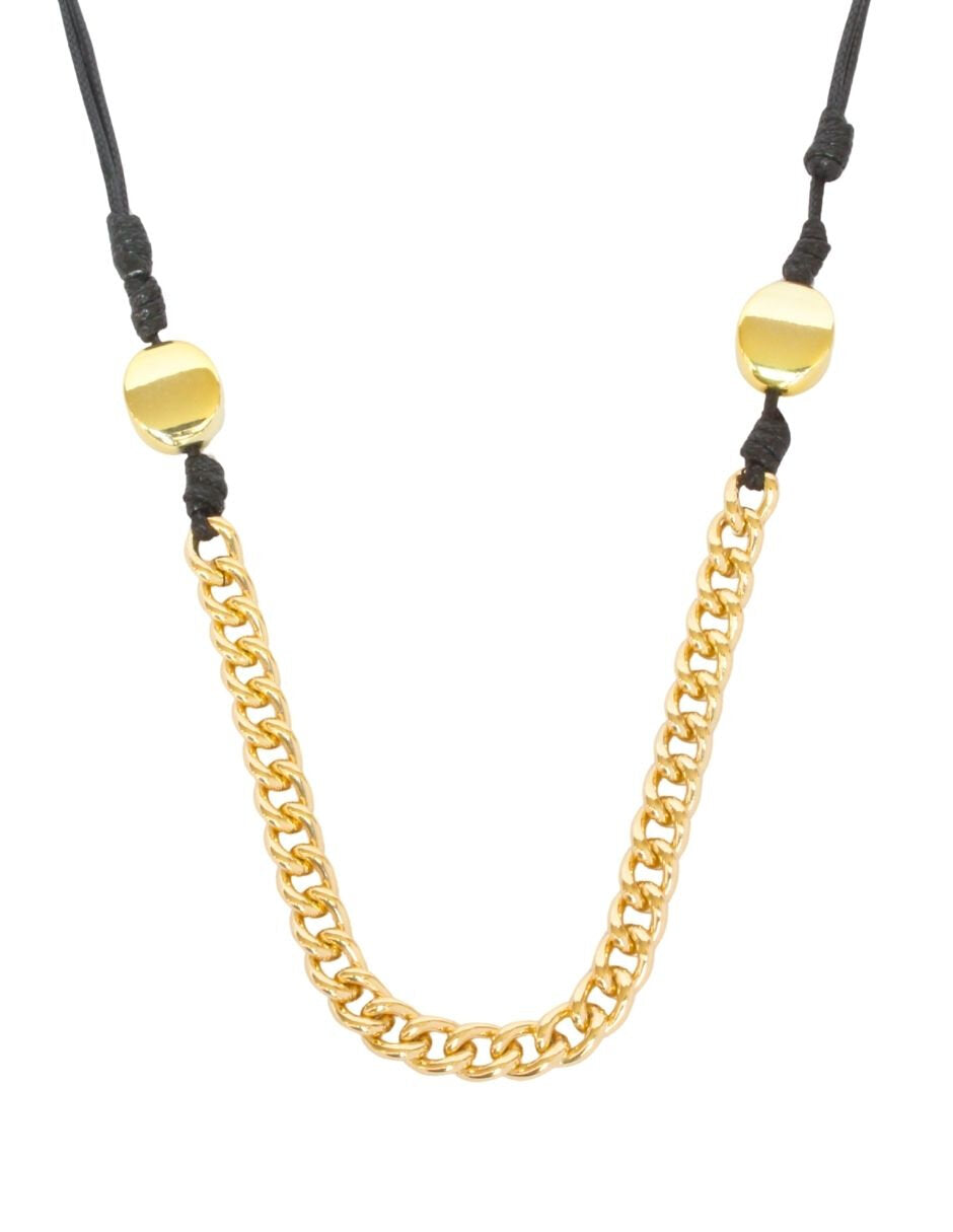 Collar Largo Hilo Negro con Cadena Dorado y Bolitas 2