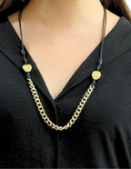 Collar Largo Hilo Negro con Cadena Dorado y Bolitas 2