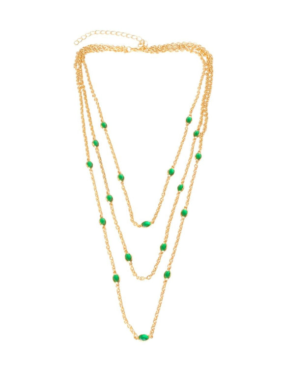 Collar Varias Cadenitas Cristales Verdes