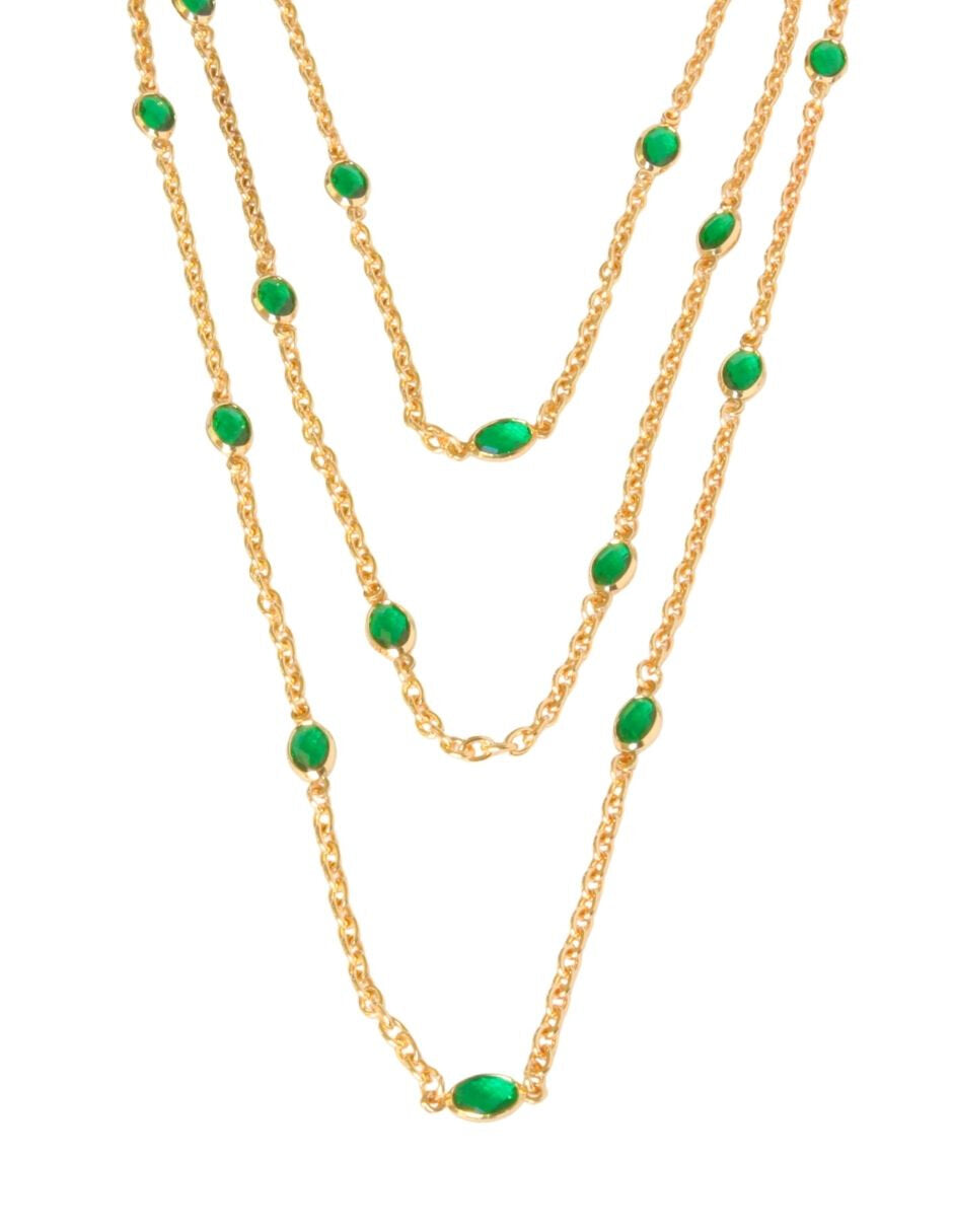 Collar Varias Cadenitas Cristales Verdes