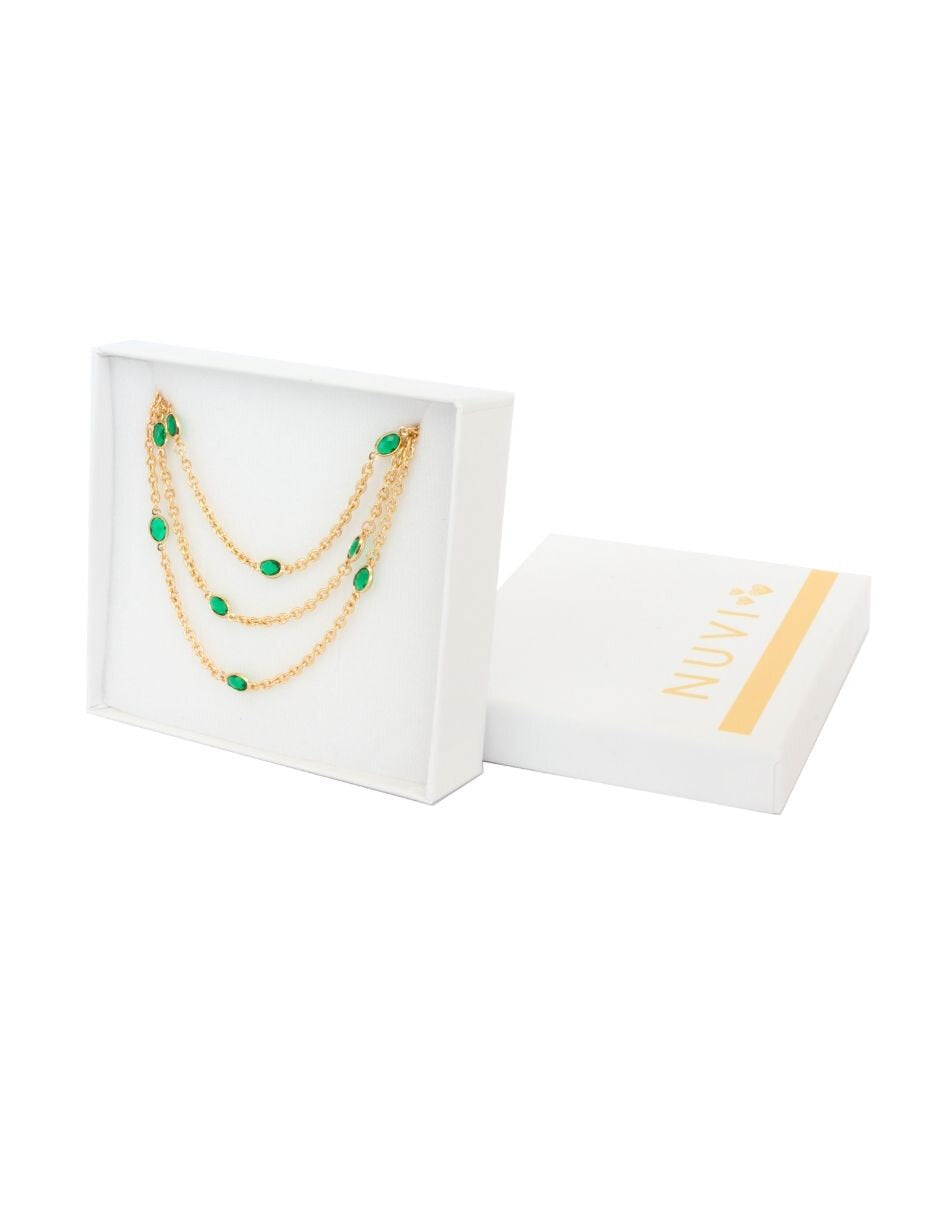 Collar Varias Cadenitas Cristales Verdes