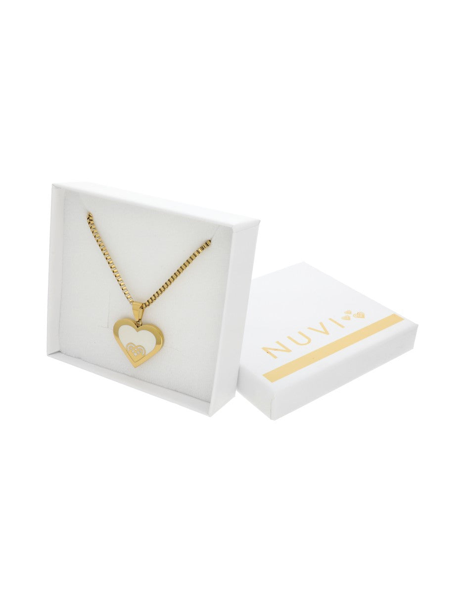 Collar NUVI Medallon Corazon Esmalte Beige