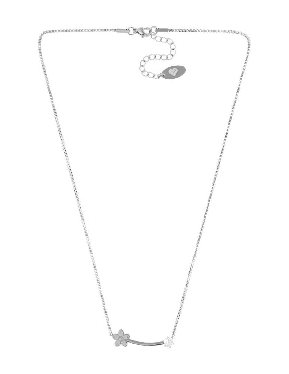 Collar NUVI Flor Curvo Cristal Plateado