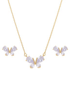 Collar y Aretes Chapa Mariposa Cristales Dorado