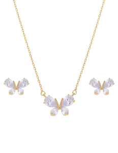 Collar y Aretes Chapa Mariposa Cristales Dorado