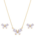 Collar y Aretes Chapa Mariposa Cristales Dorado