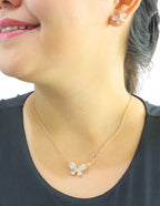 Collar y Aretes Chapa Mariposa Cristales Dorado