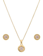 Collar y Aretes Chapa Estrella Circulo Cristal Dorado