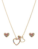 Collar y Aretes Chapa Corazones Cristales Multicolor Dorado