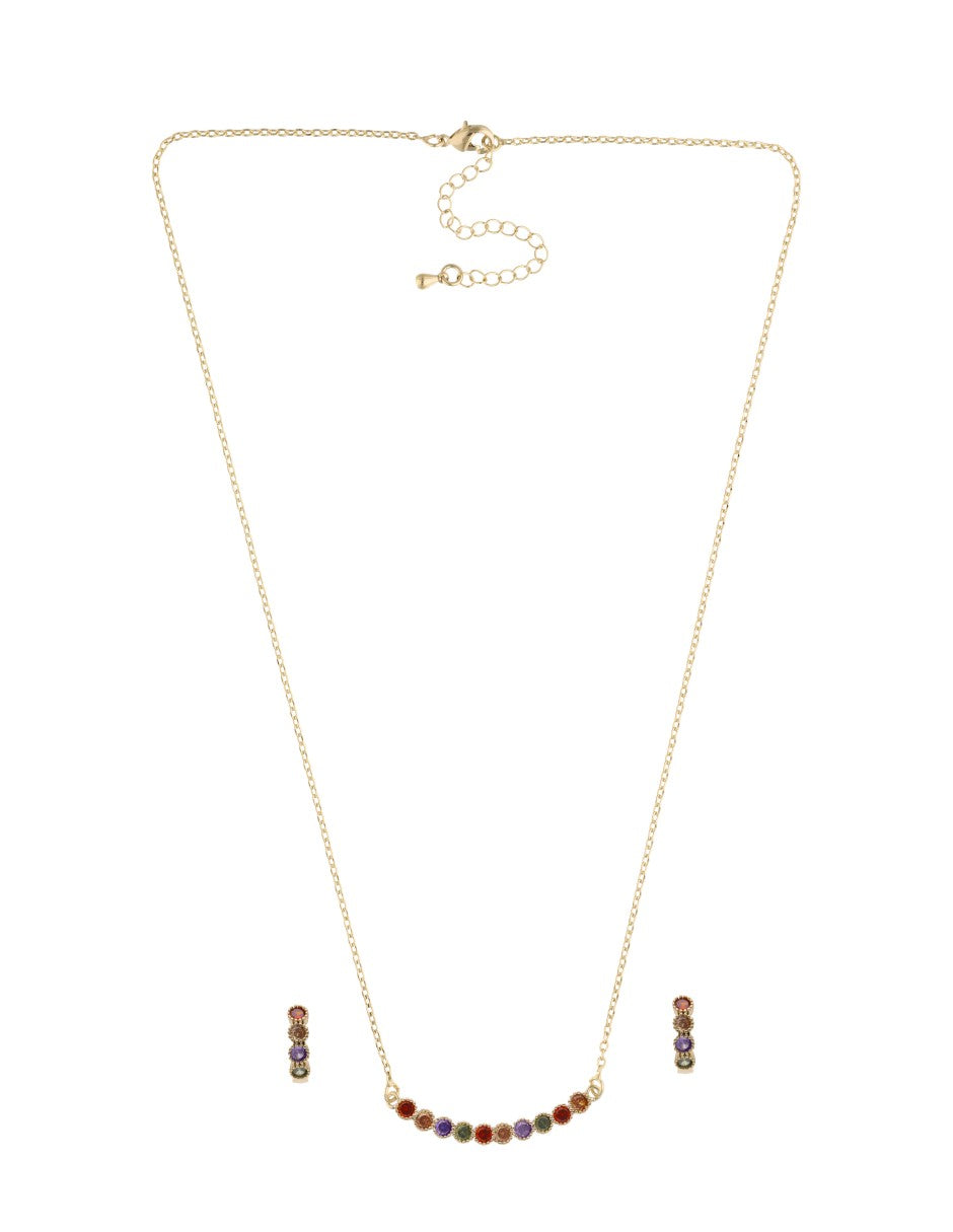Collar y Aretes Chapa Cristales Multicolor Dorado
