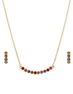 Collar y Aretes Chapa Cristales Multicolor Dorado