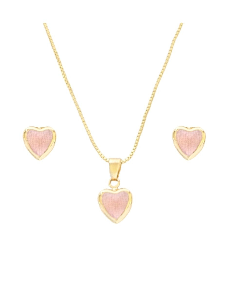 Collar y Aretes Corazon rosita