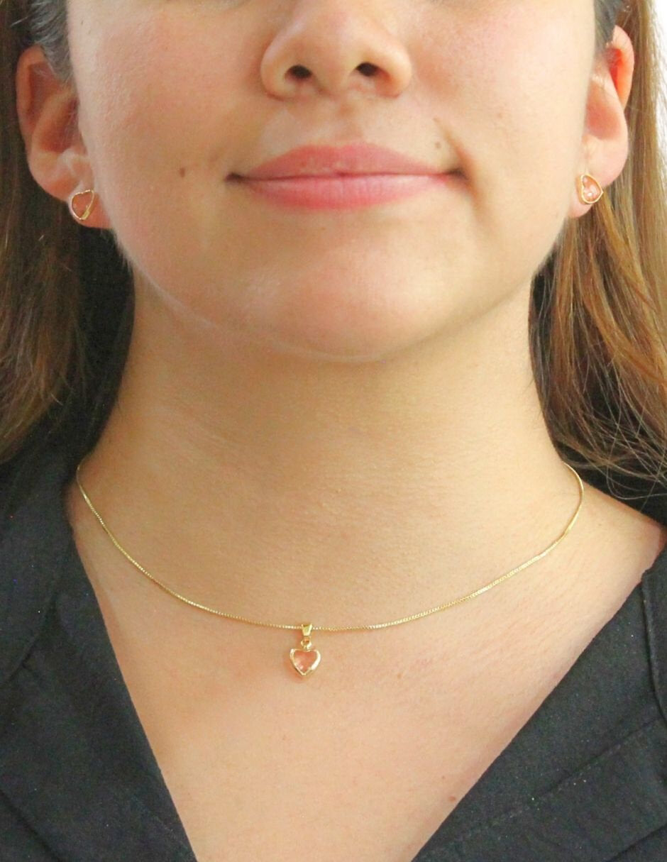 Collar y Aretes Corazon rosita