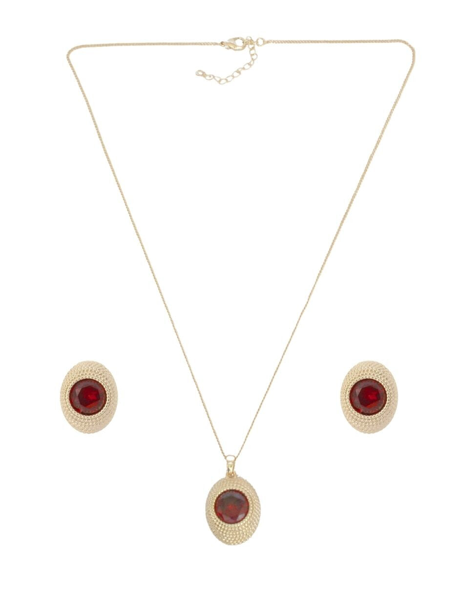 Collar y Aretes Chapa Redondo Cristal Tinto