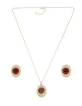 Collar y Aretes Chapa Redondo Cristal Tinto