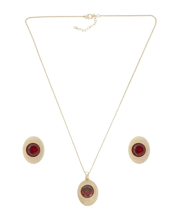 Collar y Aretes Chapa Redondo Cristal Tinto