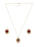 Collar y Aretes Chapa Redondo Cristal Tinto