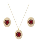 Collar y Aretes Chapa Redondo Cristal Tinto