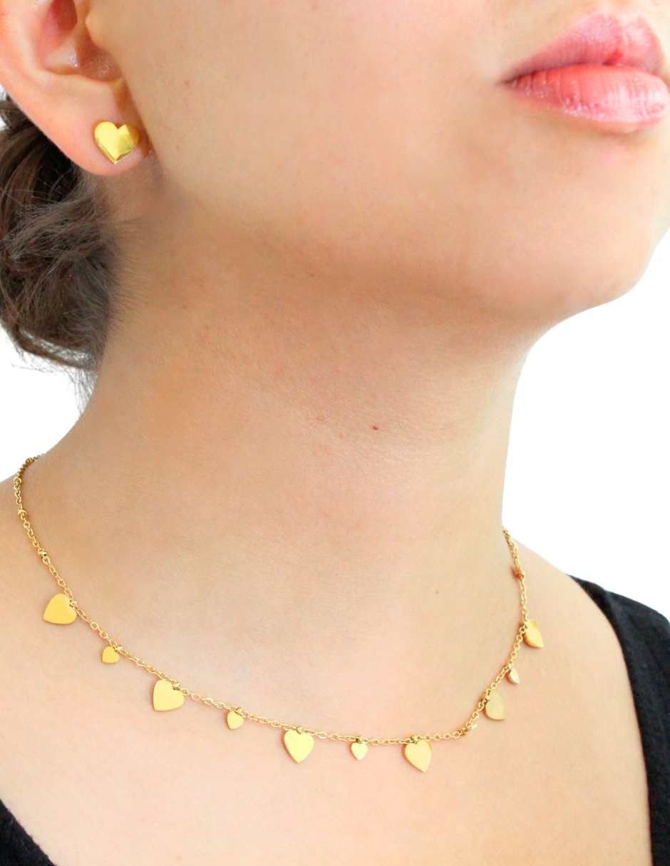 Collar y Aretes Corazones Lisos