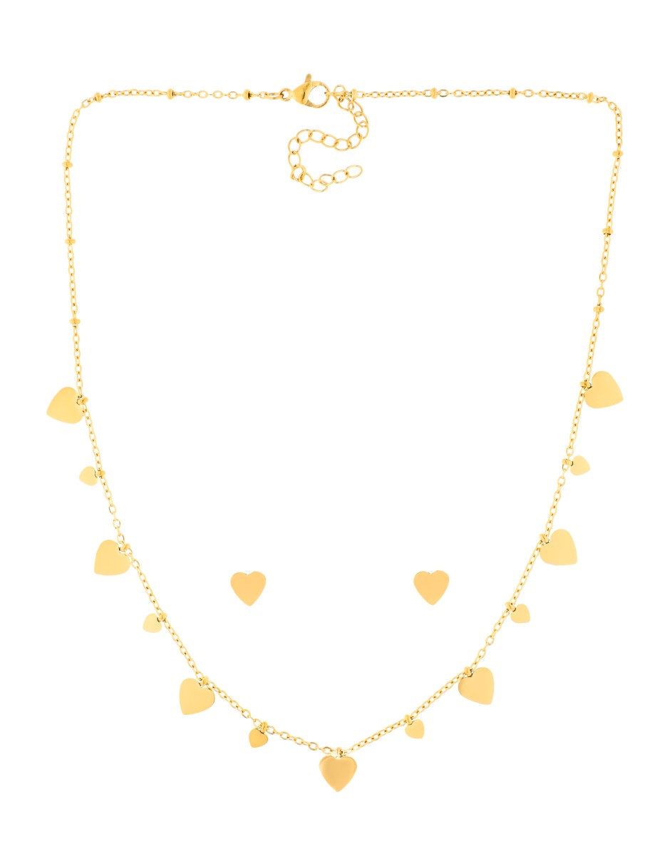 Collar y Aretes Corazones Lisos